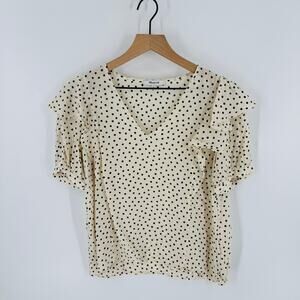 Madewell 100% Silk Cream Black Polka Dot Ruffle Minimalist Career Top Size M
